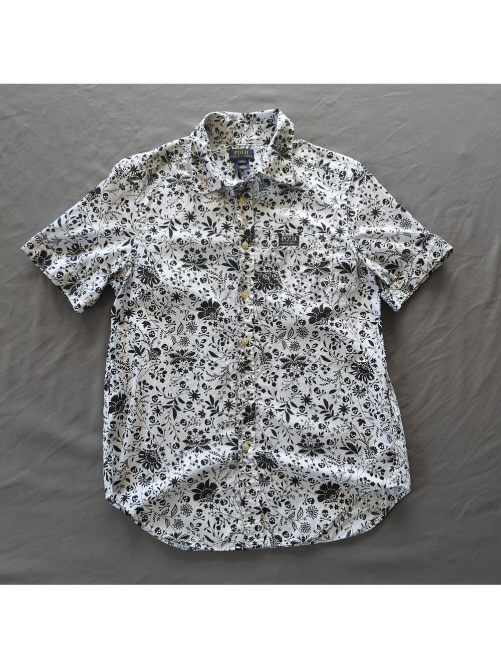 Polo Ralph Lauren Skull Floral Print Button Up Shirt Youth L Goth